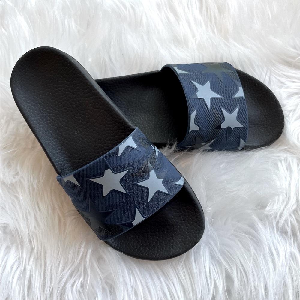 Valentino Garavani Navy Blue and White Star Slide Sandals